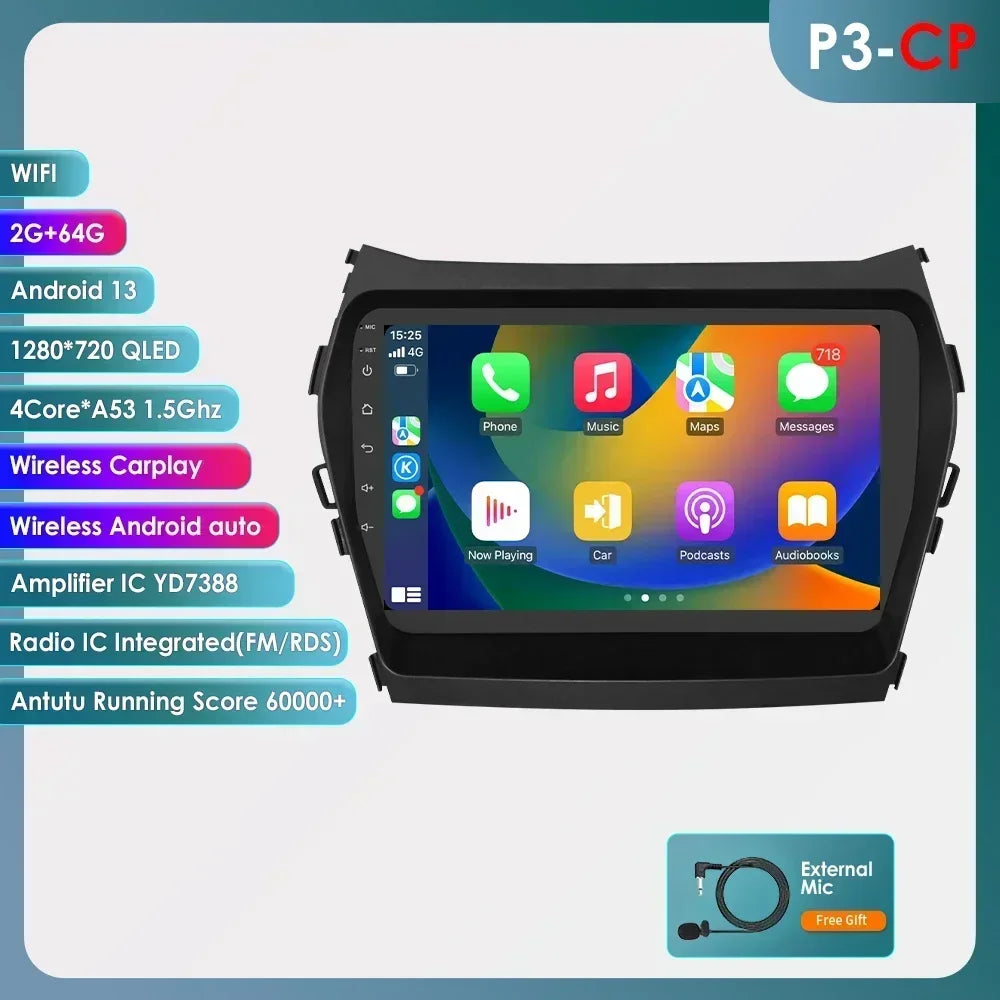 Hyundai Santa Fe 3 2013-2017 IX 45 9" / 10,33" Android 14 Carplay Android auto wireless wifi bt gps 4g  AUTM1AC6