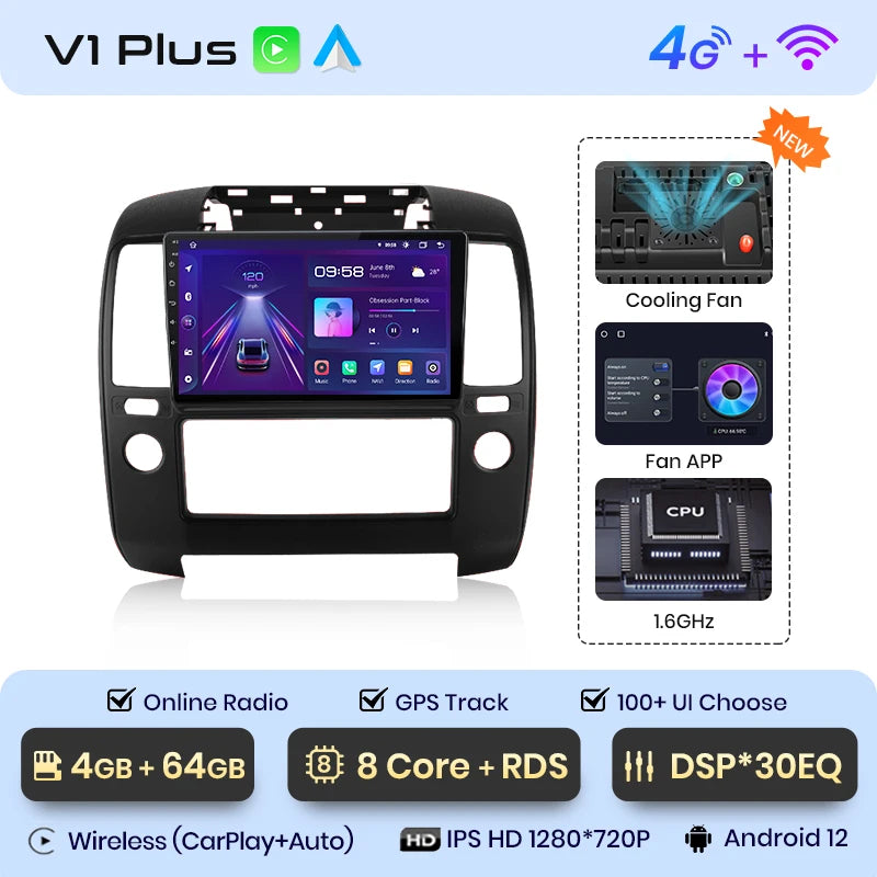 NISSAN NAVARA 2006 -2012 9" Wireless CarPlay Android Auto  RDS GPS 4G WIFI Multimedia autoradio AUTMNISNV2