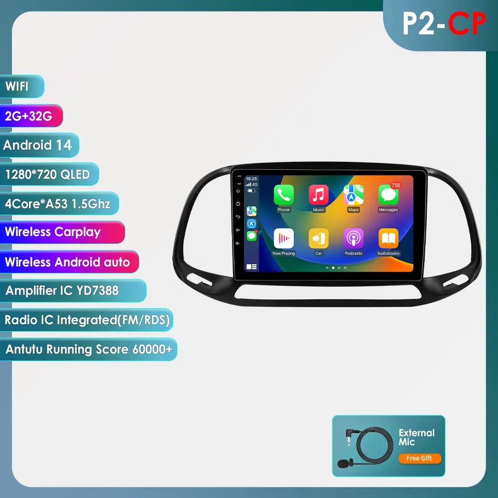 Fiat Doblo 2015-2019  9''/ 10.33''  Android 14 Carplay Android auto wireless wifi bt gps 4g AUTMKO9J