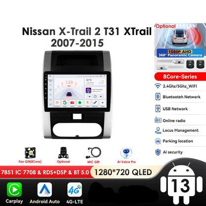 Nissan X-Trail X Trail 2 T31 2007 - 2015 9" Android 14 Carplay Android auto wireless wifi bt gps 4g AUTMXTRNS