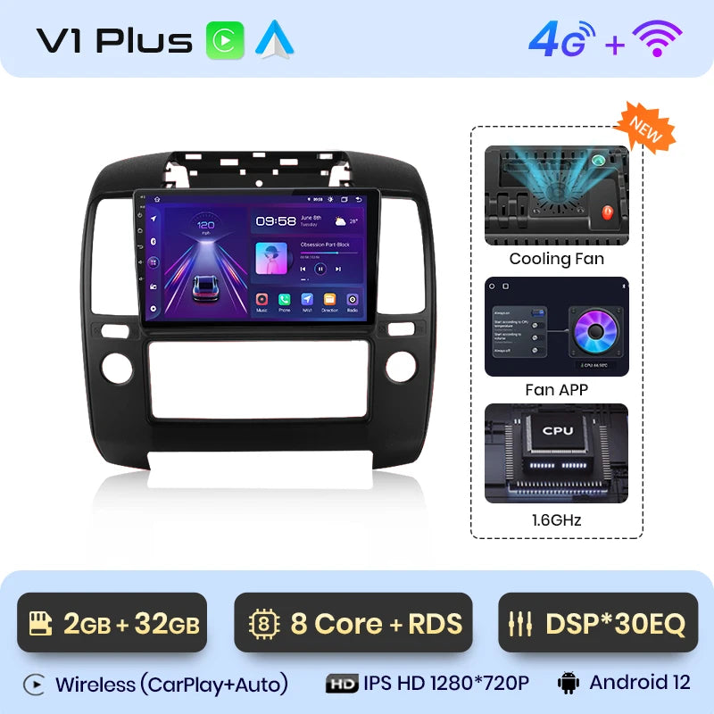 NISSAN NAVARA 2006 -2012 9" Wireless CarPlay Android Auto  RDS GPS 4G WIFI Multimedia autoradio AUTMNISNV2