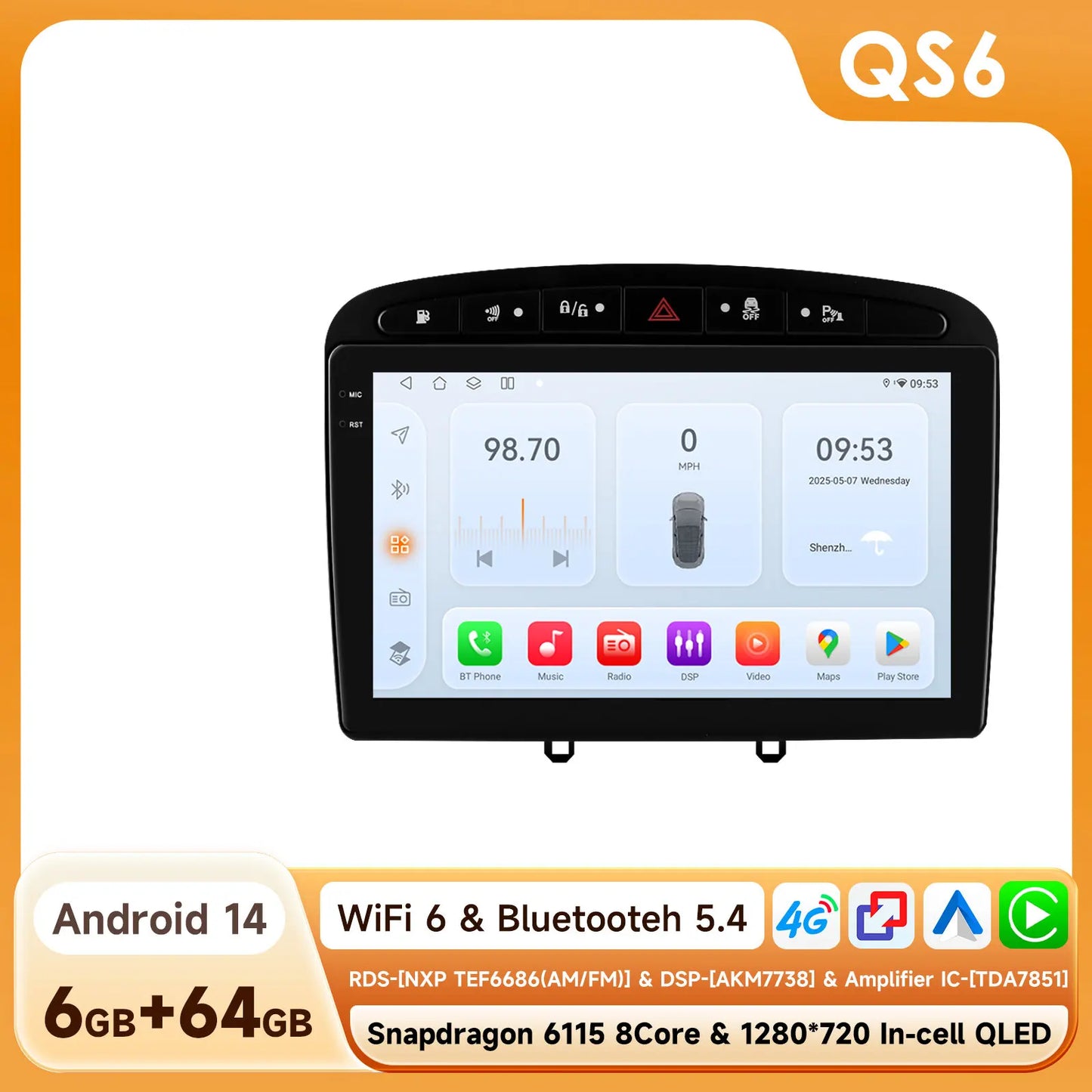 Peugeot 308 308SW Peugeot 9" Android 14 Carplay Android auto wireless wifi bt gps 4g  AUTMAJNZ