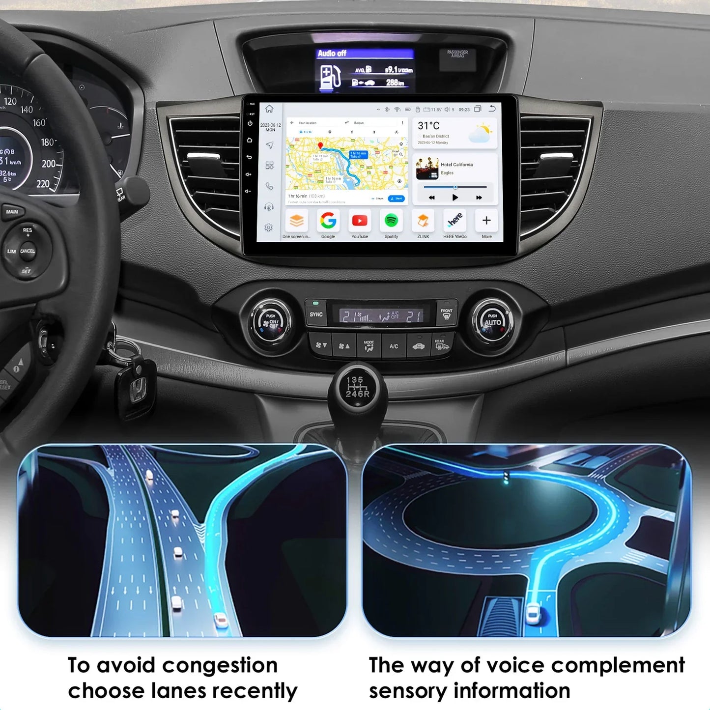Honda CRV 4th 2012-2016 9" Android 14 Carplay Android auto wireless wifi bt gps 4g AUTMVCRH4