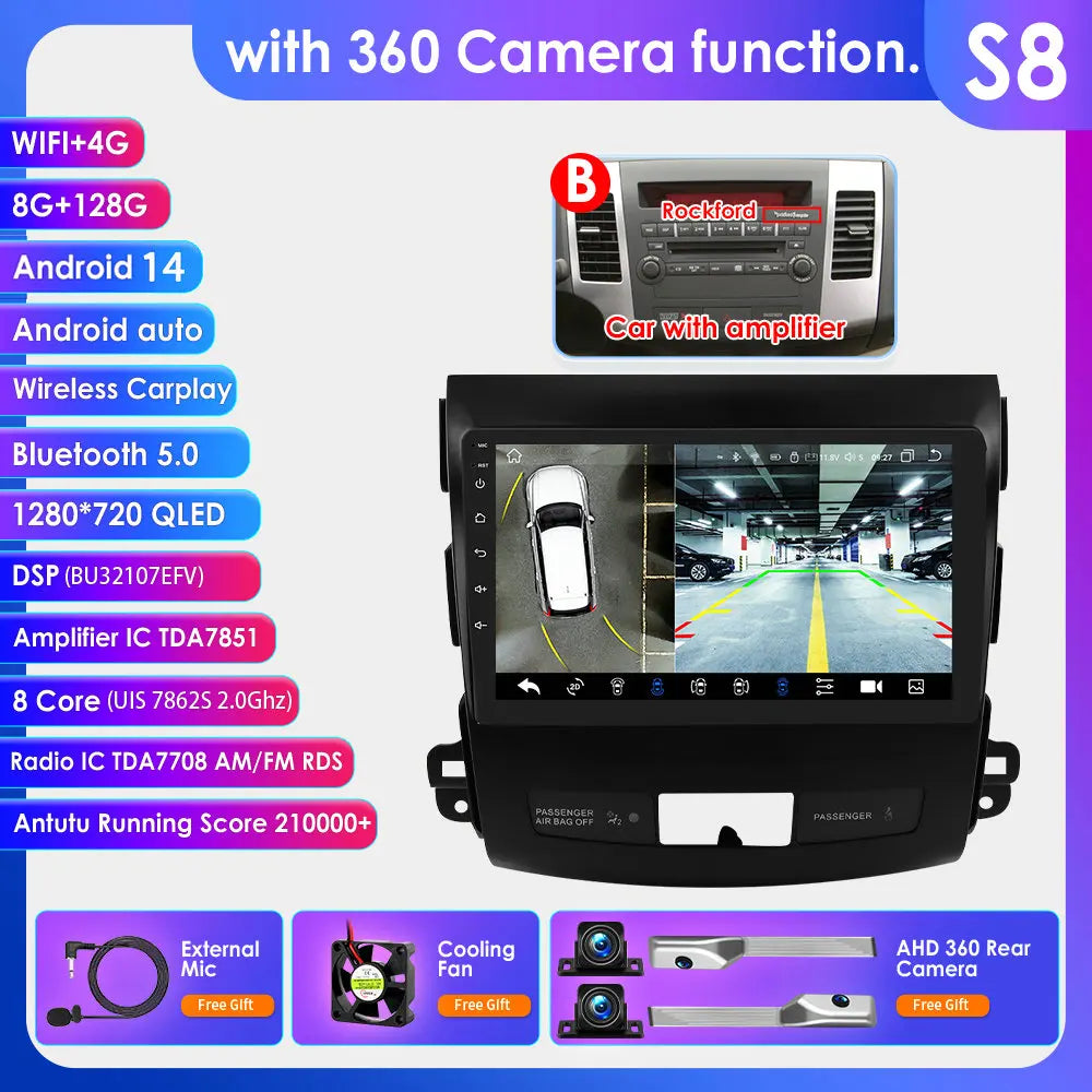 Mitsubishi Outlander 2 Peugeot 4007  Citroen C-Crosser 9" Android 14 Carplay Android auto wireless wifi bt gps 4g AUTMS5Y3