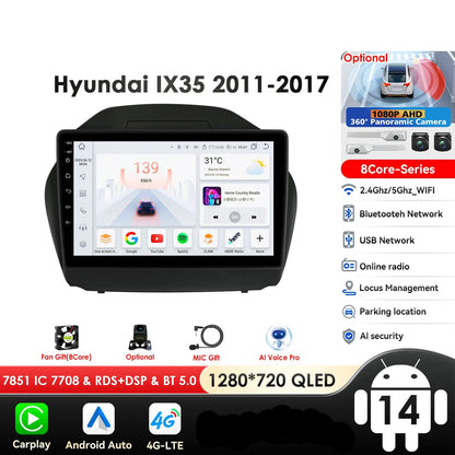 Hyundai Tucson 2 LM IX 35 2009-2015 9"  Android 14 Carplay Android auto wireless wifi bt gps 4g  AUTMKXK8