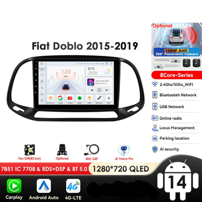 Fiat Doblo 2015-2019  9''/ 10.33''  Android 14 Carplay Android auto wireless wifi bt gps 4g AUTMKO9J