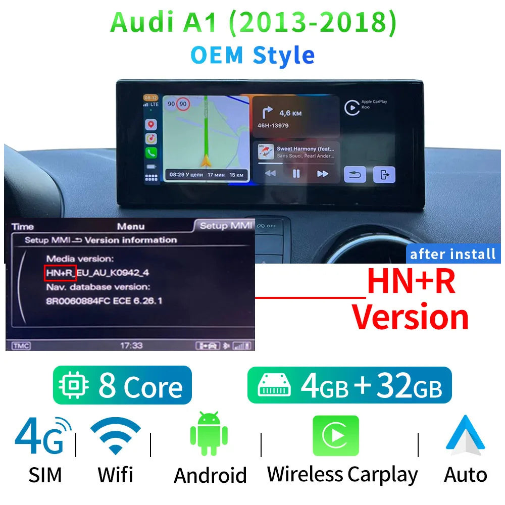 Audi A1 Q2 2013-2019 10,25" Carplay Android auto wireless WIFI GPS Bluetooth AUTM2R3L