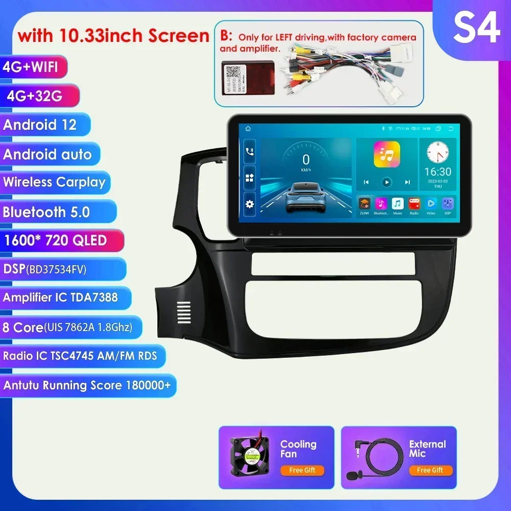 Mitsubishi Outlander 3 GF0W GG0W Xl 10,1" / 10,33" Android 14 Carplay Android auto wireless wifi bt gps 4g  AUTMQMHH