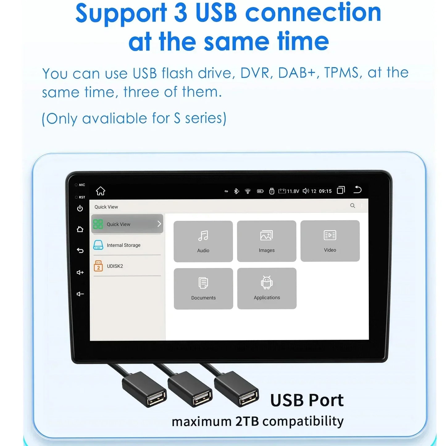 Smart Fortwo 2011-2015 9" Android 14 Carplay Android auto wireless wifi bt gps 4g  AUTMD7M1