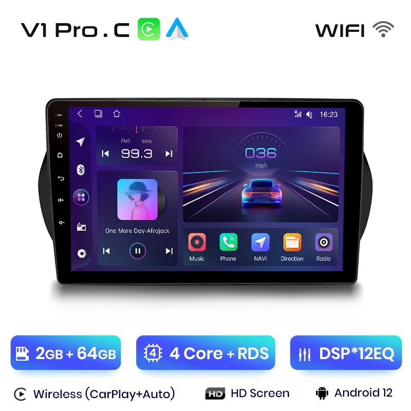 Fiat Fiorino Qubo / Peugeot Bipper/Citroen Nemo 2008-2017 9" Wireless CarPlay Android auto  Radio RDS WIFI GPS BT  AUTMFITFR