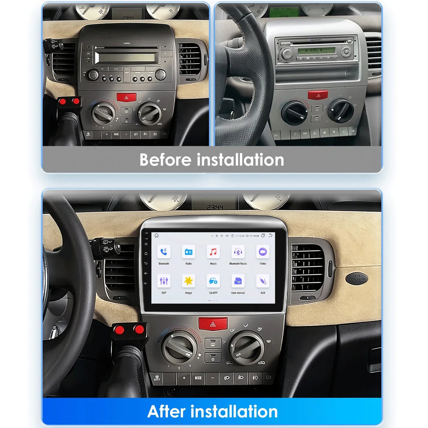 Lancia Ypsilon 2004 - 2011 9" / 10,33" Android 14 Carplay Android auto wireless wifi bt gps 4g  AUTMNYFZ