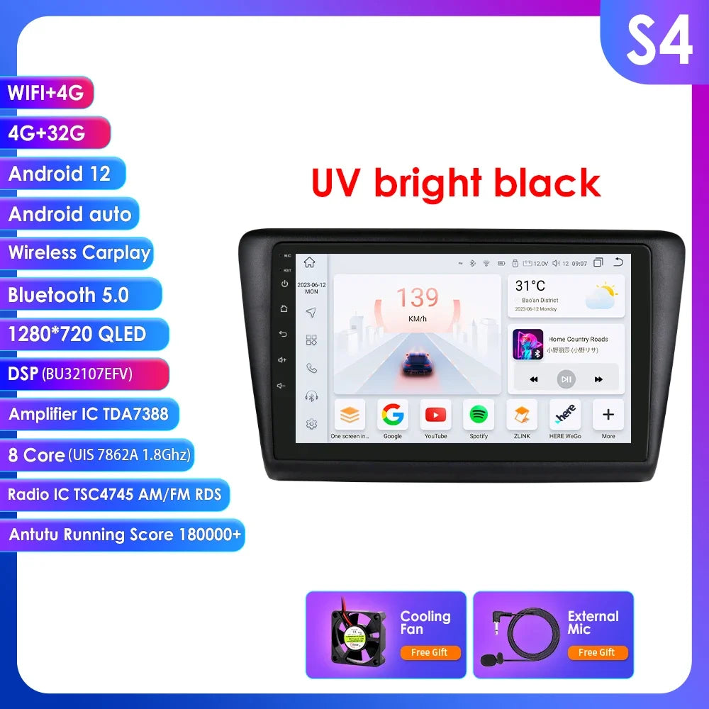 Skoda Rapid Seat Toledo 2013-2019 9" Android 14 Carplay Android auto wireless wifi bt gps 4g  AUTM0KRI