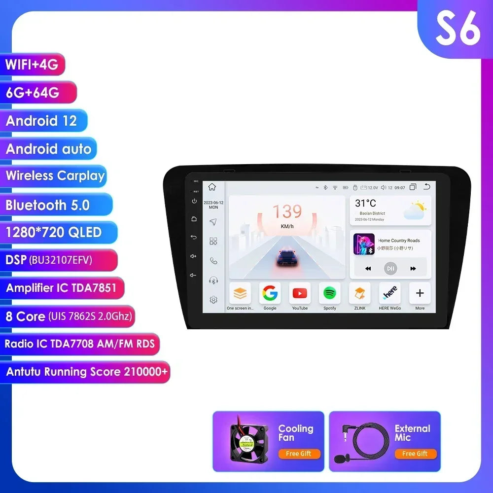 SKODA Octavia 3 A7 2013-2018 10,1"/ 10,33" Android 14 Carplay Android auto wireless wifi bt gps 4g  AUTMCD4D