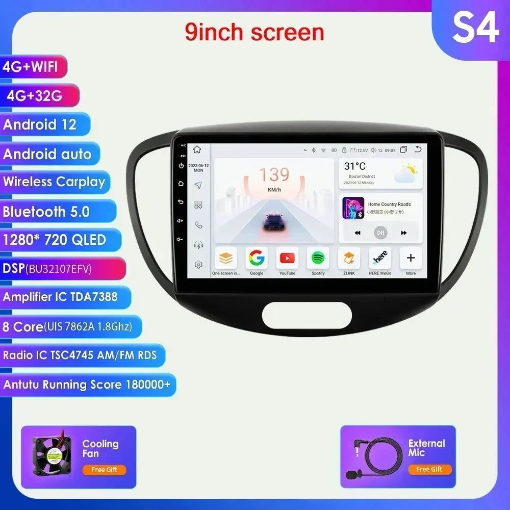 Hyundai I10 2007-2013 9"/10,33" Android 14 Carplay Android auto wireless wifi bt gps 4g  AUTMMDSZ