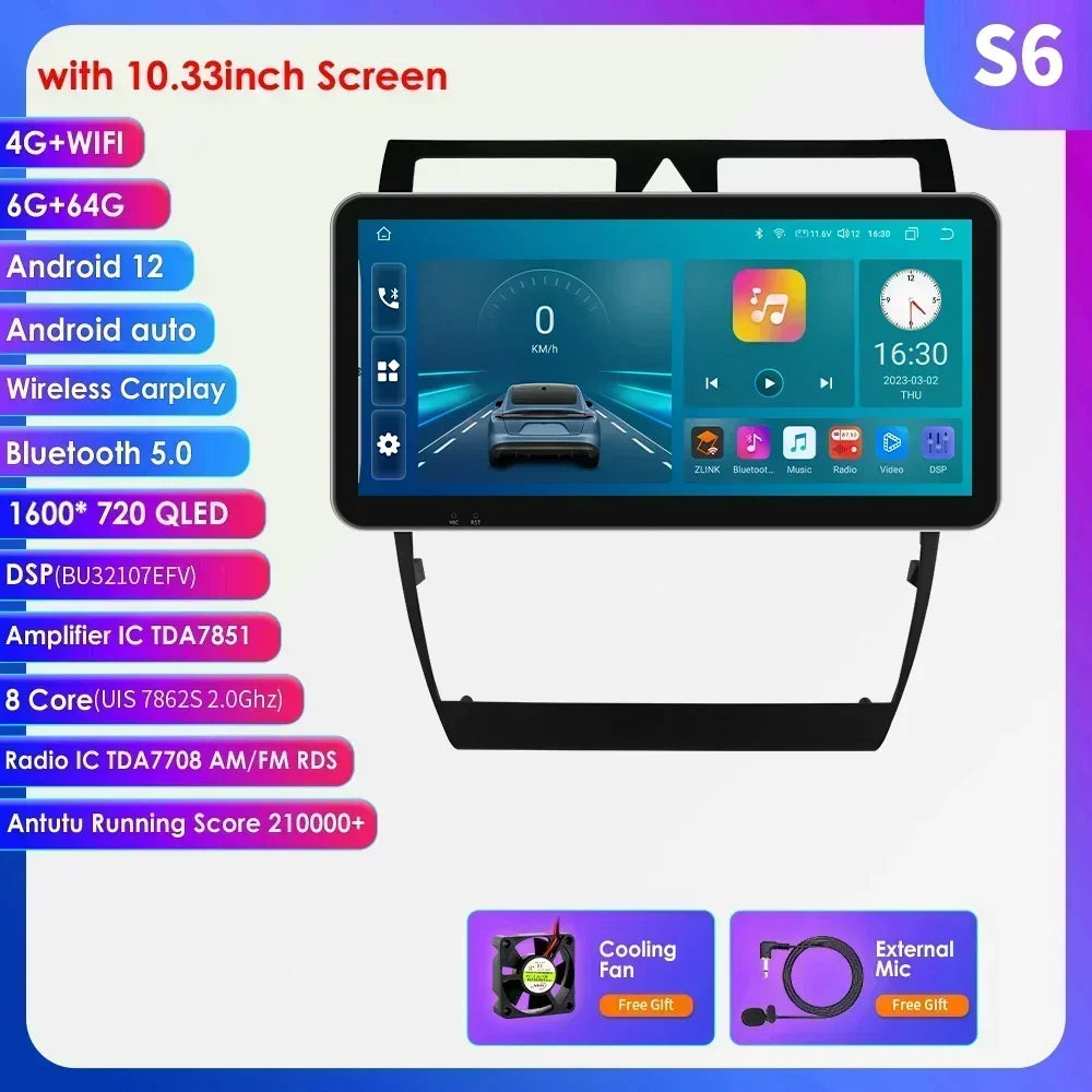 Audi A6 C5 1997-2004 S6 RS6 9" Android 14 Carplay Android auto wireless wifi bt gps 4g  AUTMA9VK