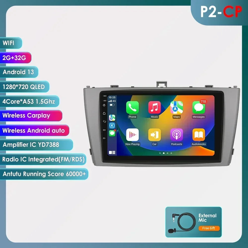 Toyota Avensis T27 2008 - 2015 9" Android 14 Carplay Android auto wireless wifi bt gps 4g  AUTMAVSTY