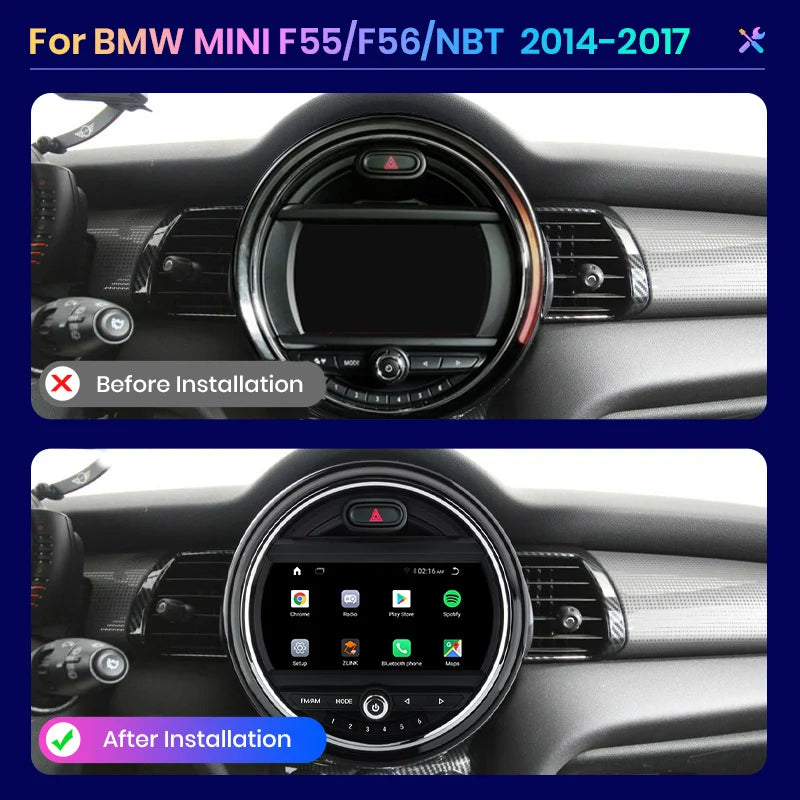 MINI F55 F56 NBT 2014-2017 Wireless Carplay Android Auto Radio RDS WIFI BT GPS  Multimedia AUTMMINON2
