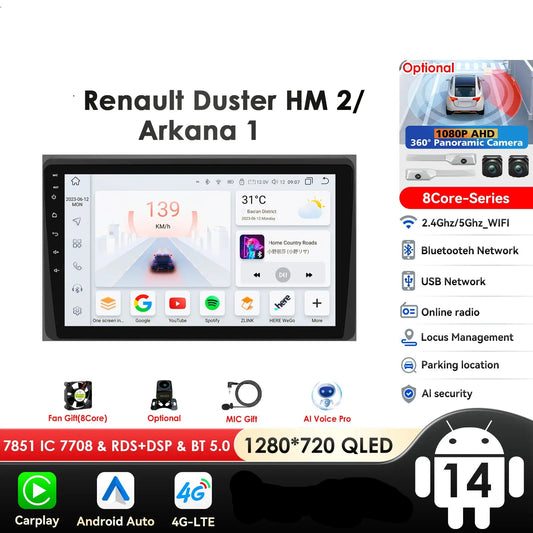 Dacia Duster  Renault Arkana 10,1" / 10,33" Android 14 Carplay Android auto wireless wifi bt gps 4g AUTMLWKH