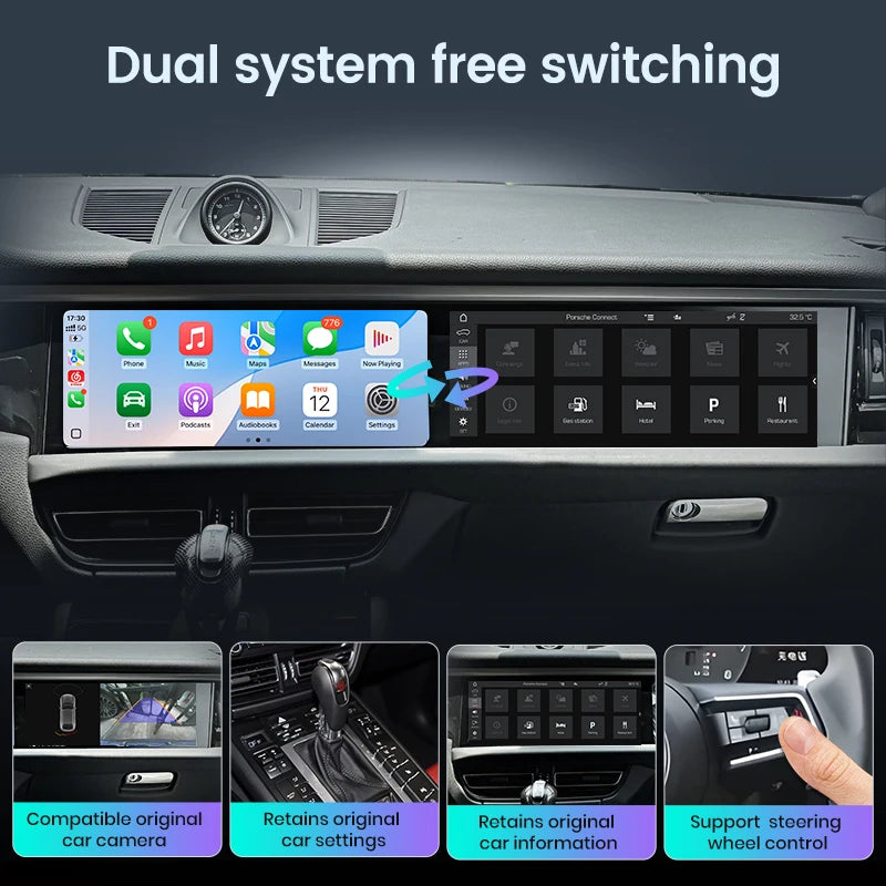 Porsche Macan 2014-2024 Autoradio wireless interattiva a 2 schermi da 12,3 pollici con CarPlay / Android auto wireless  per l'intrattenimento del copilota e del passeggero AUTM9NRU