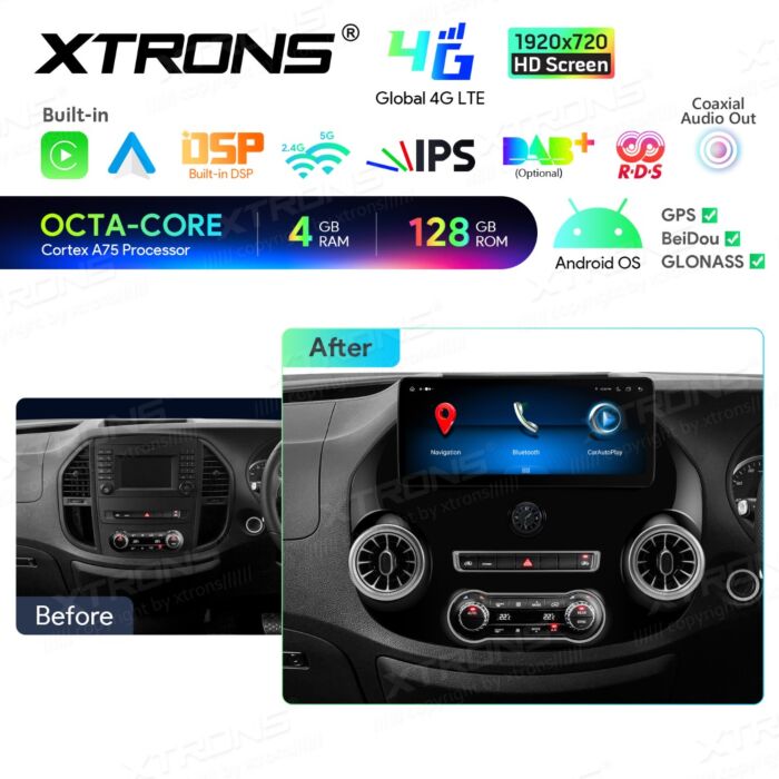 Autoradio Android con schermo IPS da 12,3" per Mercedes-Benz Vito W447 | Compatibile con Apple CarPlay e Android Auto | IAH24M447