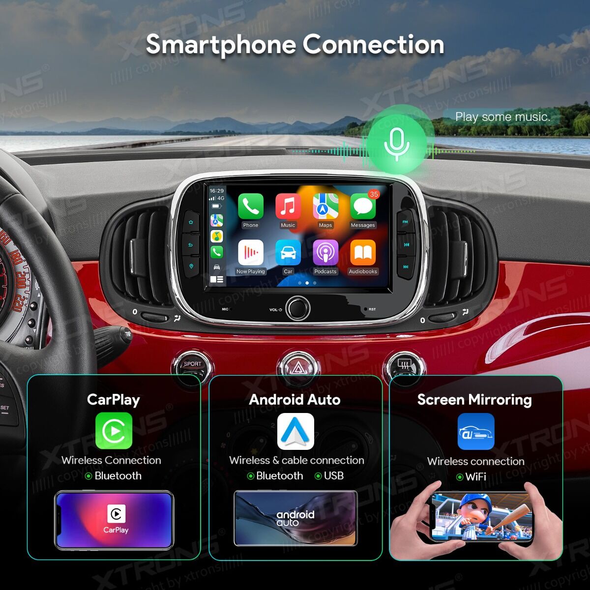 Fiat 500/Abarth 500 (2016-2019) 7 pollici Octa Core 4+128GB Global 4G Carplay Android auto Wireless BT GPS WIFI USB IAH74500FL