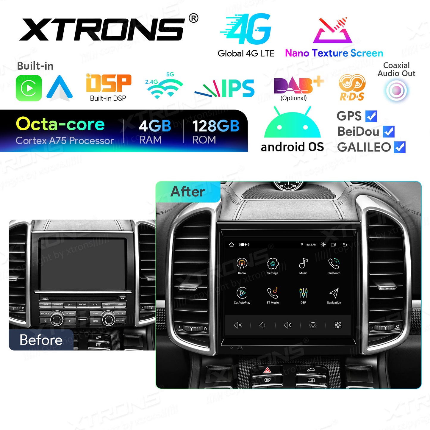 Porsche Cayenne 92A o E2 con sistema PCM 3.1 2010-2016  8,4" 4GB RAM 128 ROM Octacore Carplay / Android auto Wireless GPS WIFI BT IAH84KYPT