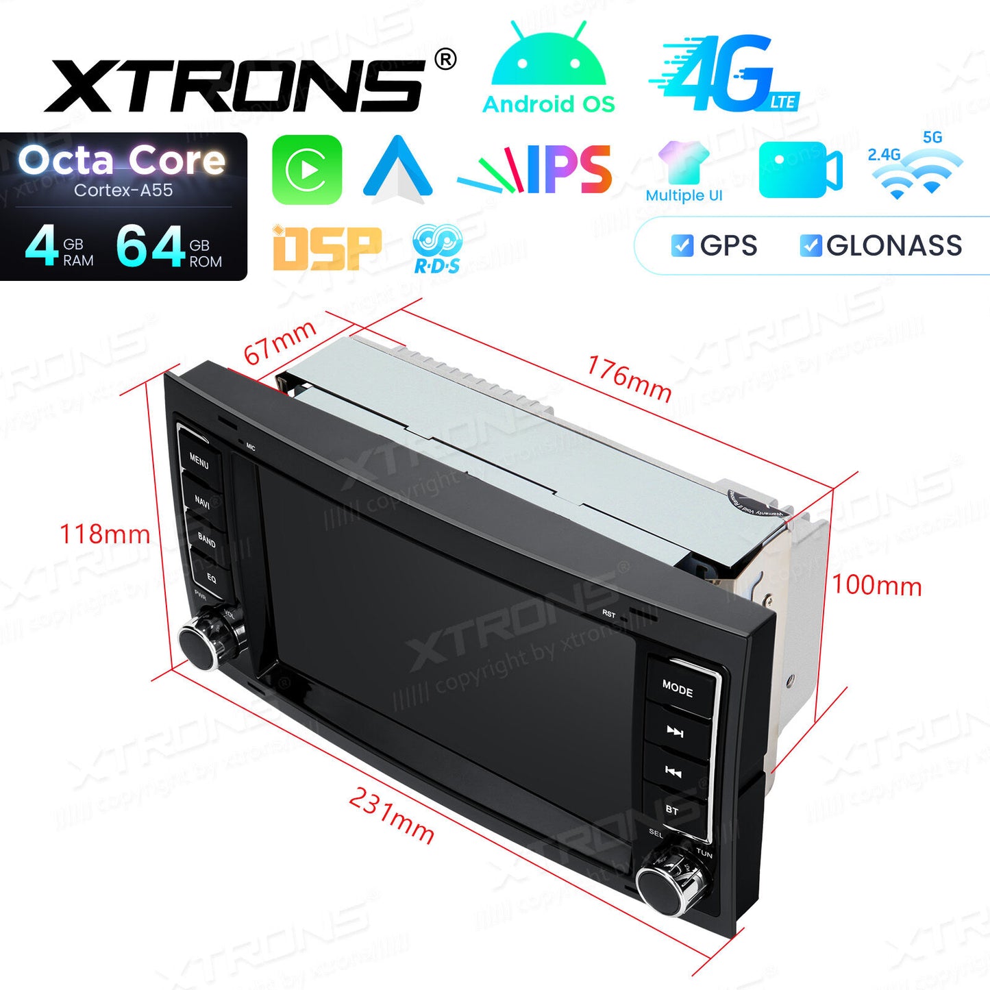 Volkswagen Transporter Touareg 2004-2009 7" Android 14 4/64 GB OCTACORE Carplay Android auto wireless wifi bt gps 4g ID70TRVL