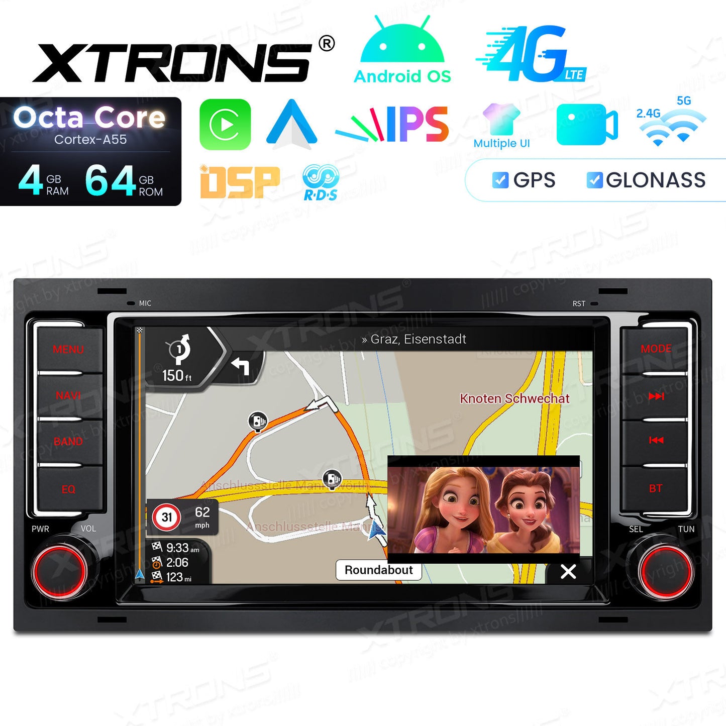 Volkswagen Transporter Touareg 2004-2009 7" Android 14 4/64 GB OCTACORE Carplay Android auto wireless wifi bt gps 4g ID70TRVL