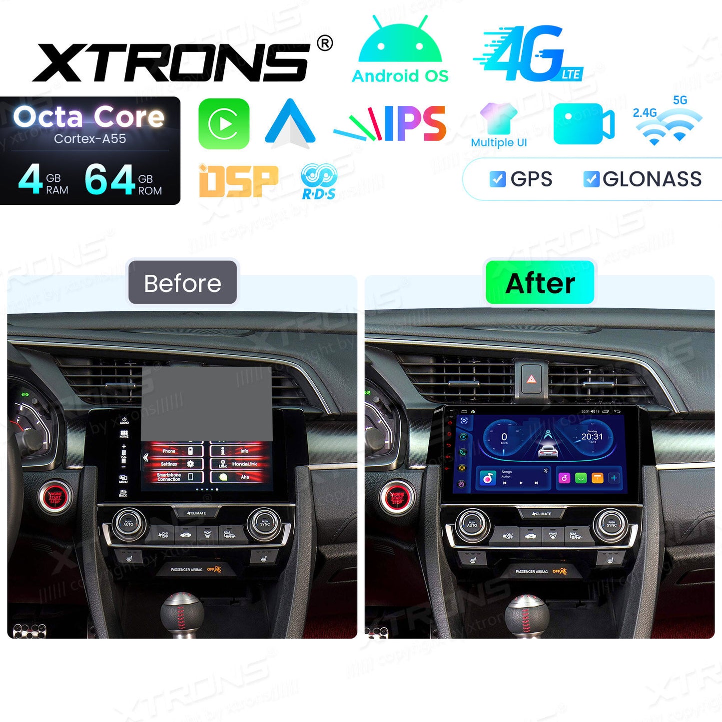 Honda Civic 2015-2022 Sistema operativo Android 14  Octa Core  4 GB di RAM e 64 GB di ROM Carpla Android auto wireless GPS bt Schermo IPS  IDP90CVH