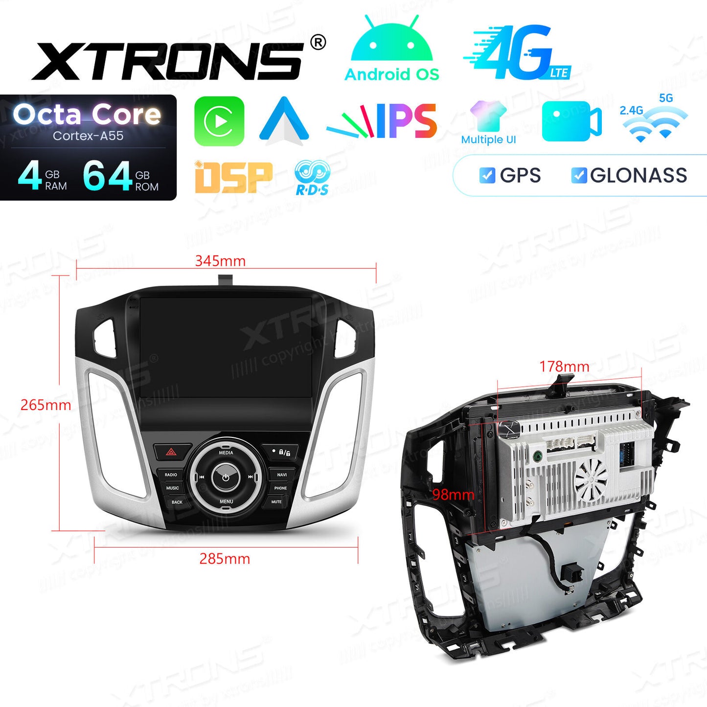Ford Focus 3 Mk 3 2011 - 2019 9" Android 14 4/64 GB RAM OCTACORE Carplay Android auto wireless wifi bt gps 4g  IDP90FSFB