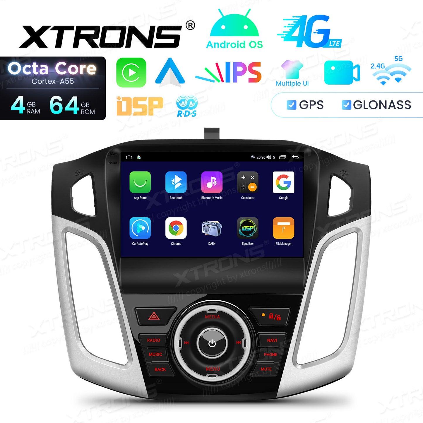 Ford Focus 3 Mk 3 2011 - 2019 9" Android 14 4/64 GB RAM OCTACORE Carplay Android auto wireless wifi bt gps 4g  IDP90FSFB