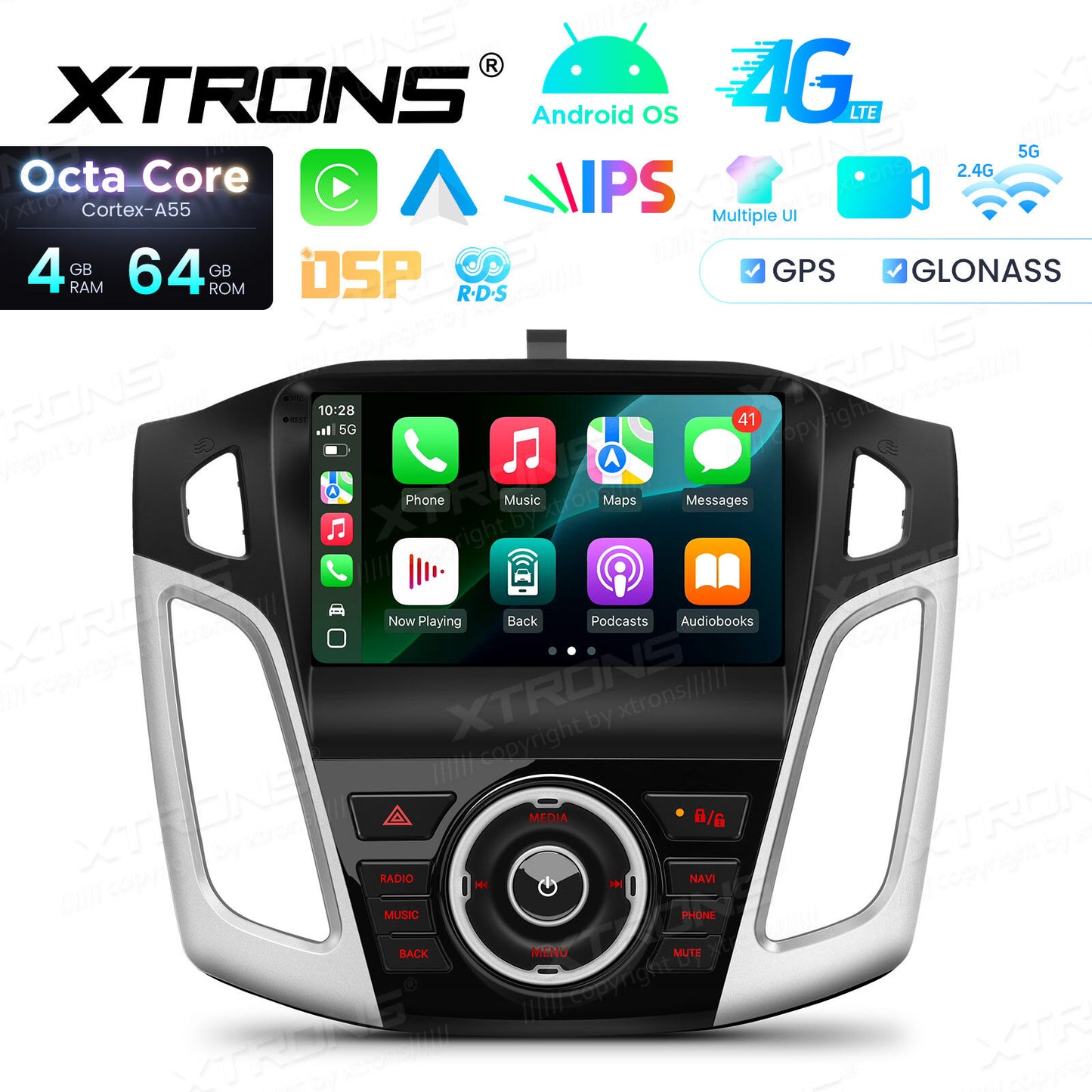 Ford Focus 3 Mk 3 2011 - 2019 9" Android 14 4/64 GB RAM OCTACORE Carplay Android auto wireless wifi bt gps 4g  IDP90FSFB