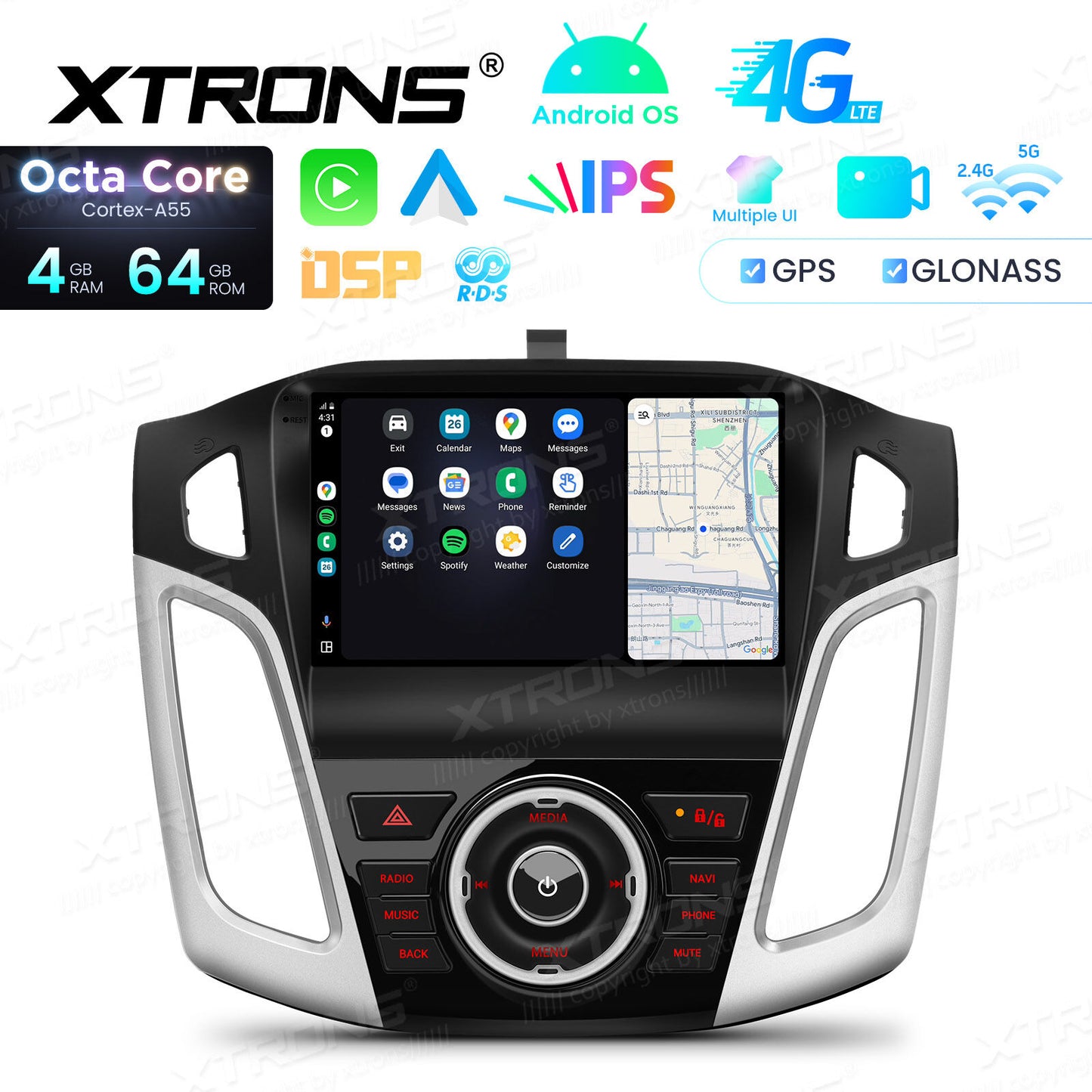 Ford Focus 3 Mk 3 2011 - 2019 9" Android 14 4/64 GB RAM OCTACORE Carplay Android auto wireless wifi bt gps 4g  IDP90FSFB
