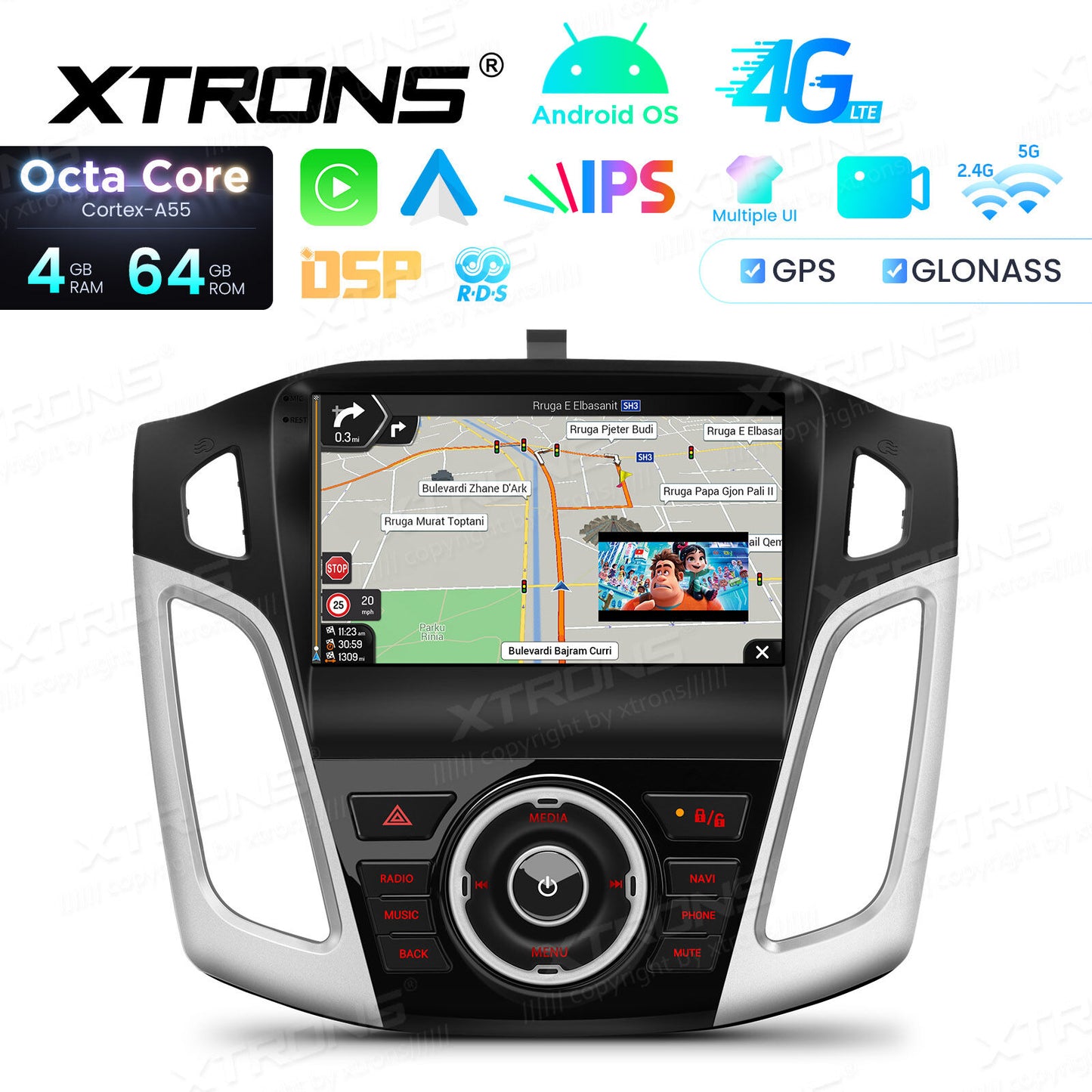 Ford Focus 3 Mk 3 2011 - 2019 9" Android 14 4/64 GB RAM OCTACORE Carplay Android auto wireless wifi bt gps 4g  IDP90FSFB