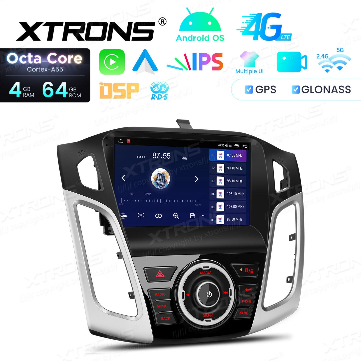 Ford Focus 3 Mk 3 2011 - 2019 9" Android 14 4/64 GB RAM OCTACORE Carplay Android auto wireless wifi bt gps 4g  IDP90FSFB