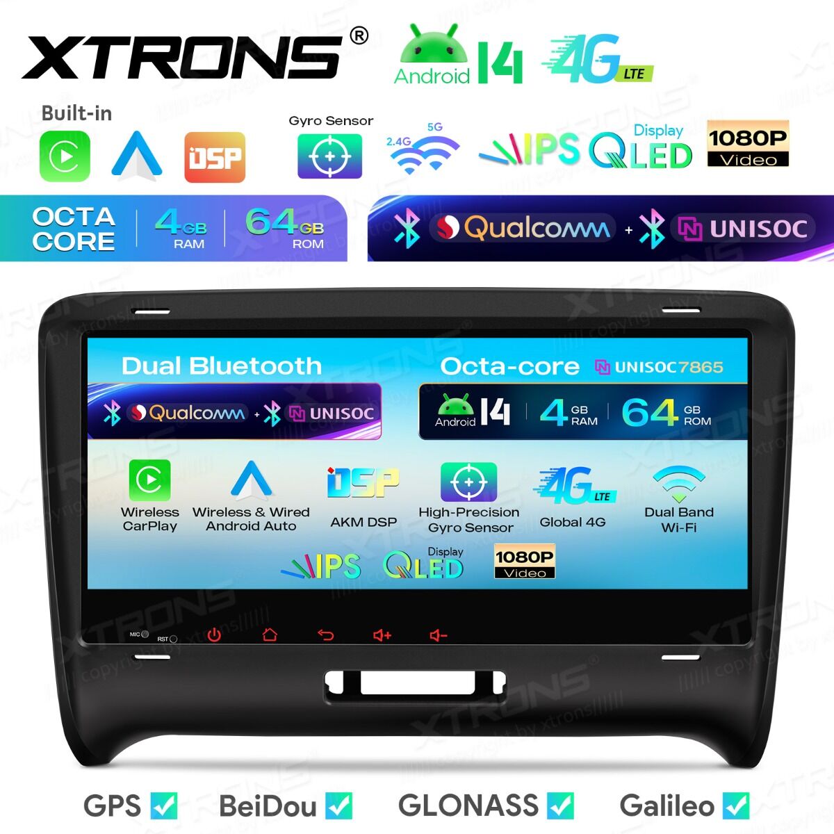 AUDI TT MK2 8J 2006 -2014 7" Android 14 Carplay Android auto wireless wifi bt gps 4g IM84TTAH