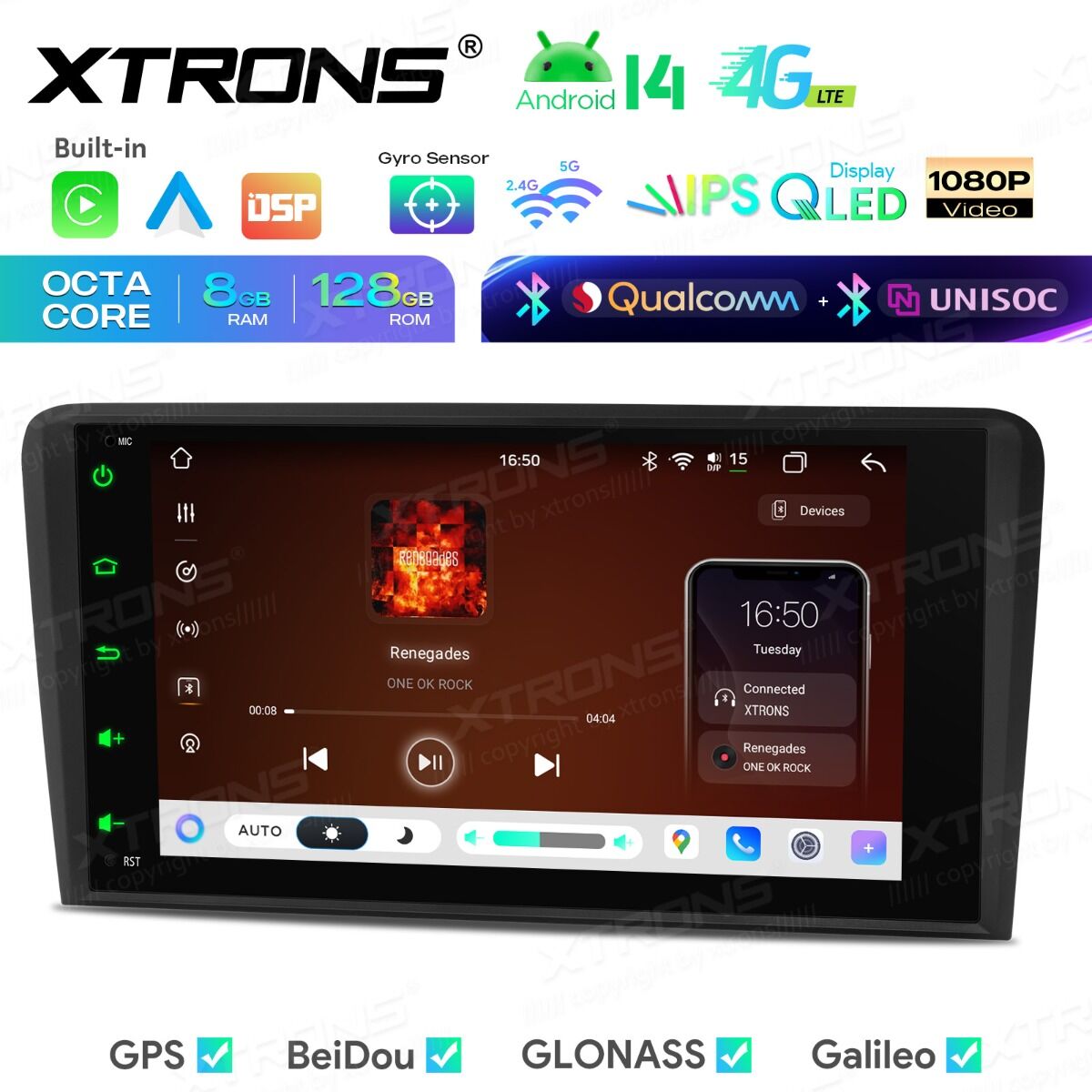 Audi A3/S3/RS3 8,8" Android 14  8-Core, 8 GB di RAM,128 GB di SSD  CarPlay wireless e Android Auto  Doppio Bluetooth e inclinometro IMH84A3AL