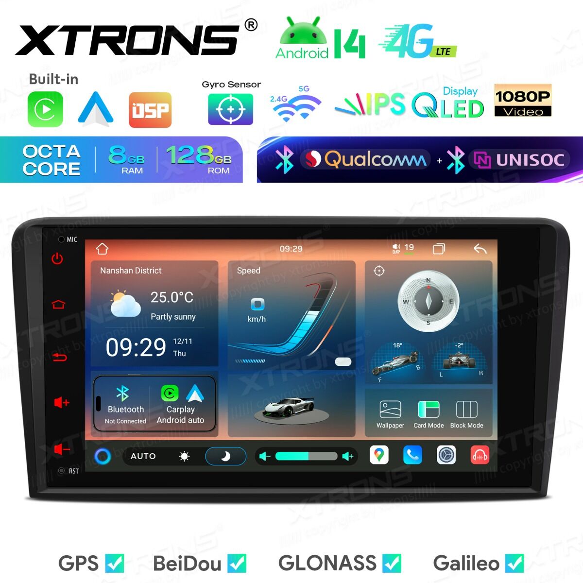 Audi A3/S3/RS3 8,8" Android 14  8-Core, 8 GB di RAM,128 GB di SSD  CarPlay wireless e Android Auto  Doppio Bluetooth e inclinometro IMH84A3AL