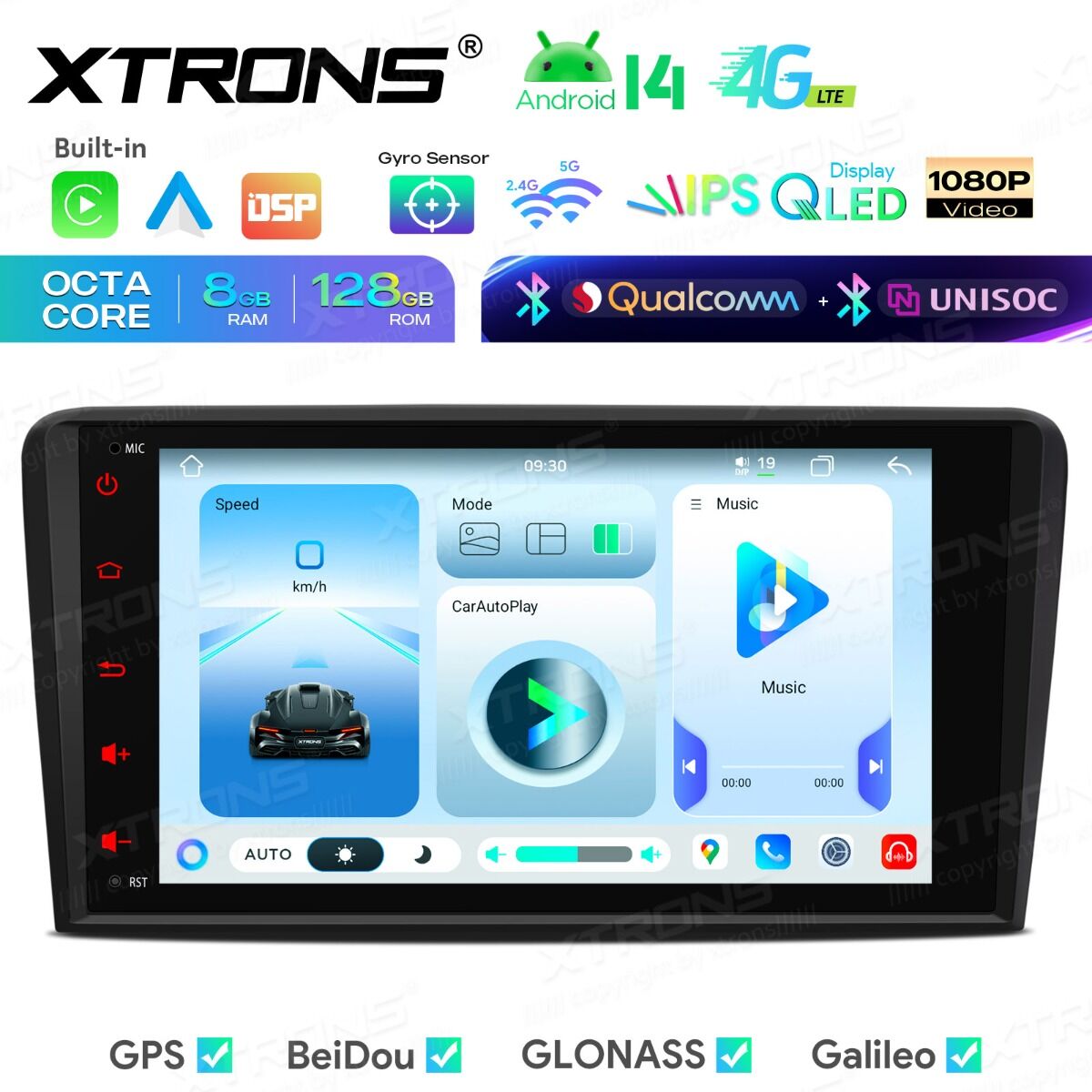Audi A3/S3/RS3 8,8" Android 14  8-Core, 8 GB di RAM,128 GB di SSD  CarPlay wireless e Android Auto  Doppio Bluetooth e inclinometro IMH84A3AL
