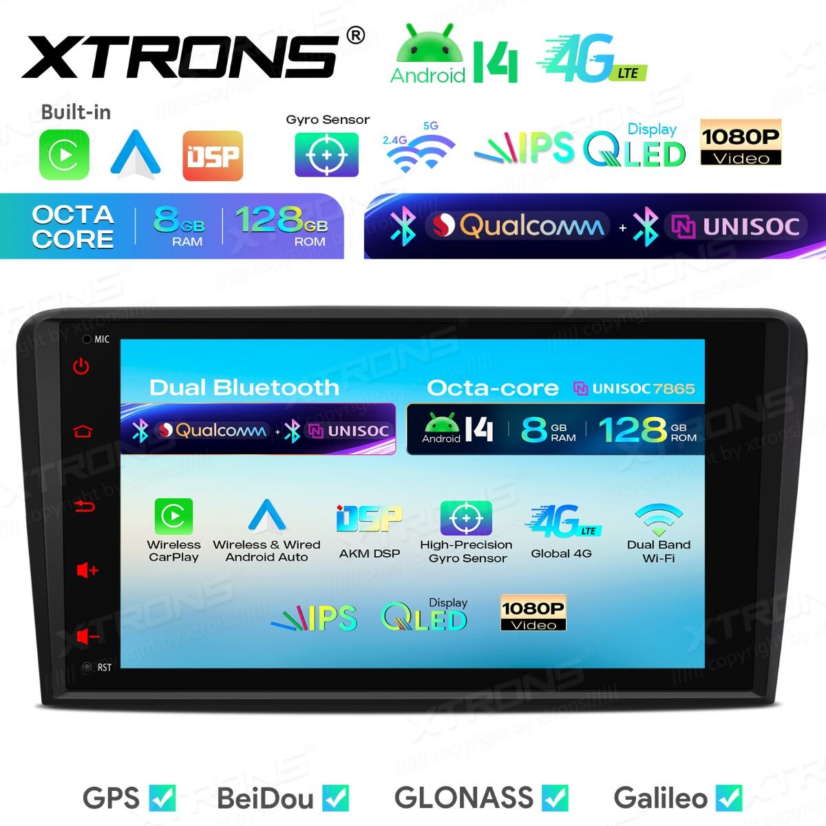 Audi A3/S3/RS3 8,8" Android 14  8-Core, 8 GB di RAM,128 GB di SSD  CarPlay wireless e Android Auto  Doppio Bluetooth e inclinometro IMH84A3AL