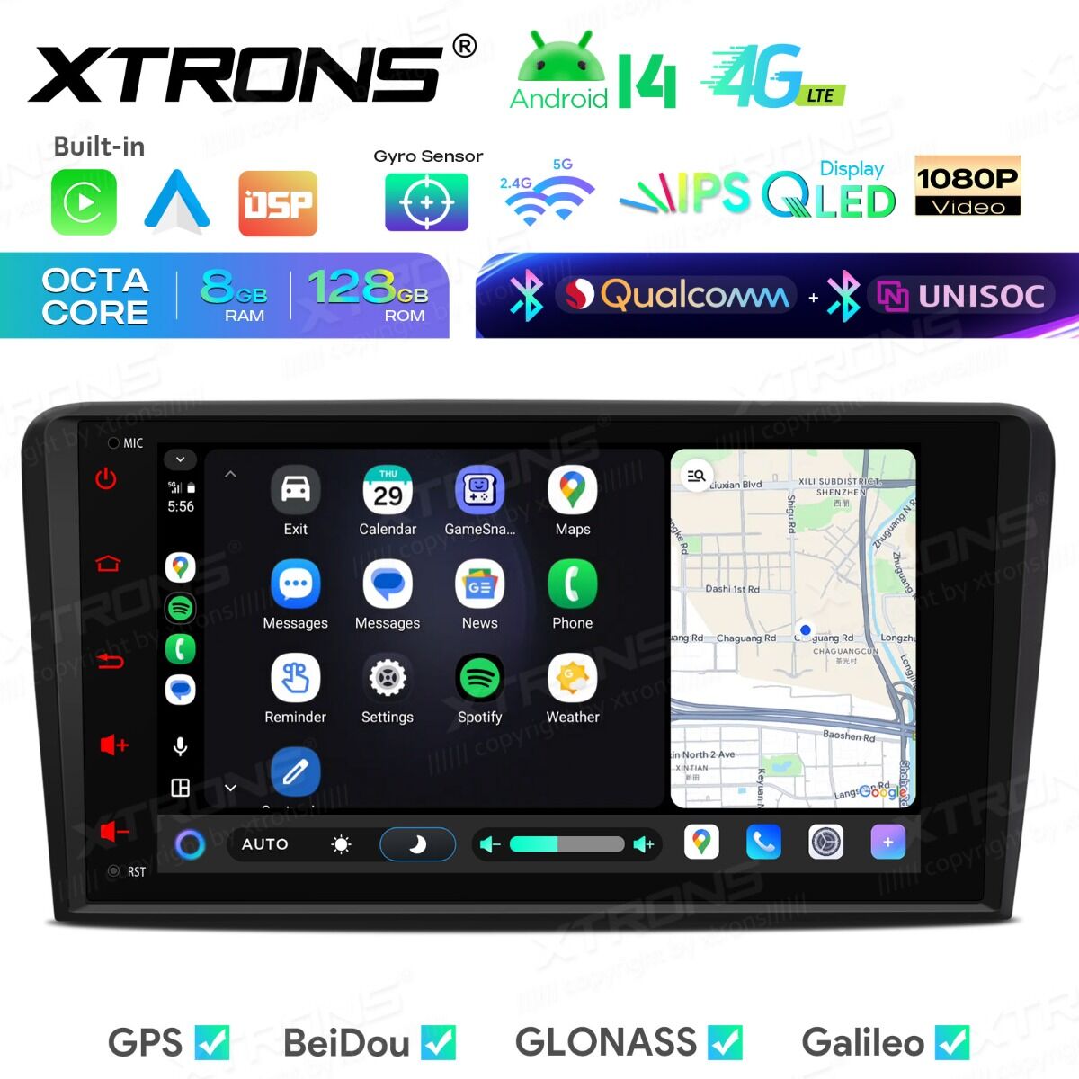 Audi A3/S3/RS3 8,8" Android 14  8-Core, 8 GB di RAM,128 GB di SSD  CarPlay wireless e Android Auto  Doppio Bluetooth e inclinometro IMH84A3AL