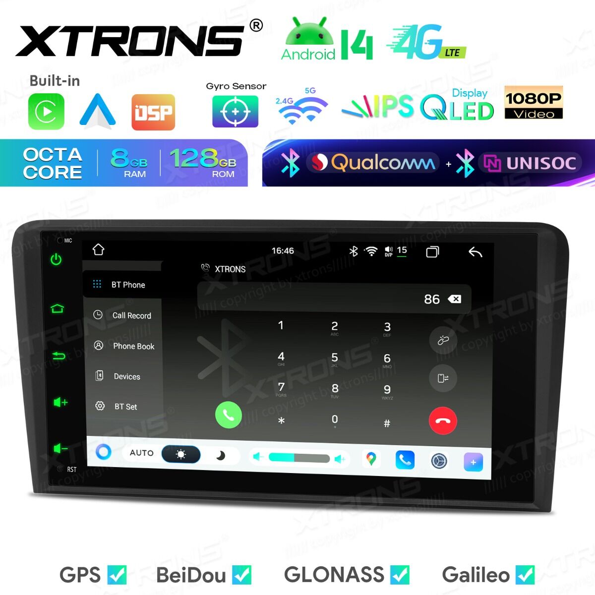 Audi A3/S3/RS3 8,8" Android 14  8-Core, 8 GB di RAM,128 GB di SSD  CarPlay wireless e Android Auto  Doppio Bluetooth e inclinometro IMH84A3AL