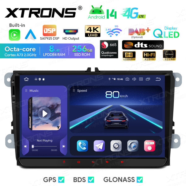 Volkswagen Skoda Seat 9" Android 14 Qualcomm 8+256GB Car Radio RDS WIFI GPS BT  HD IPS Carplay Android auto 4G LTE IQ94MTVP