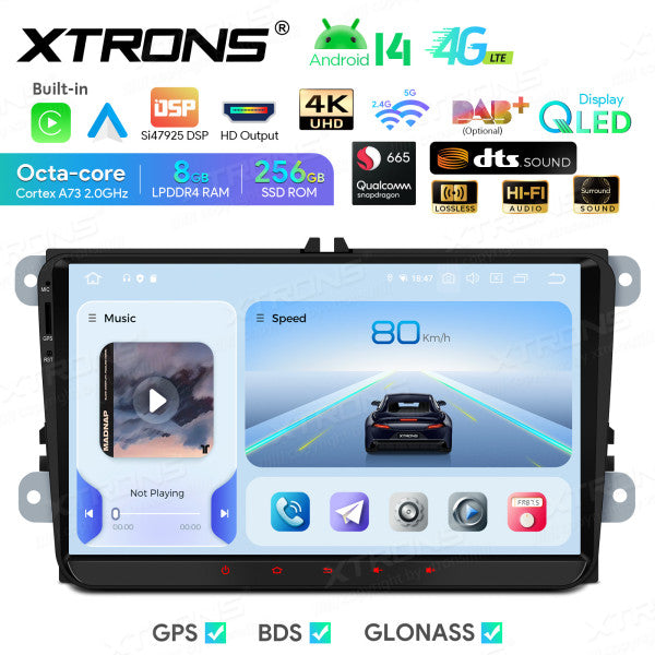 Volkswagen Skoda Seat 9" Android 14 Qualcomm 8+256GB Car Radio RDS WIFI GPS BT  HD IPS Carplay Android auto 4G LTE IQ94MTVP