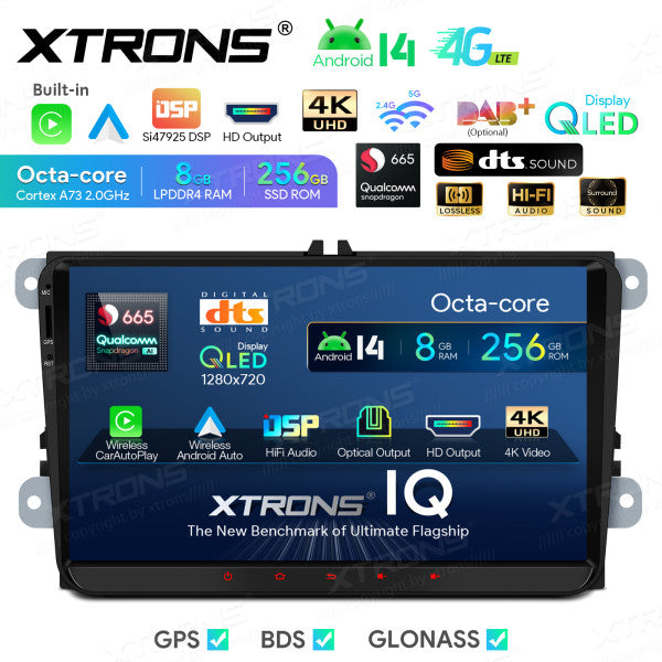 Volkswagen Skoda Seat 9" Android 14 Qualcomm 8+256GB Car Radio RDS WIFI GPS BT  HD IPS Carplay Android auto 4G LTE IQ94MTVP