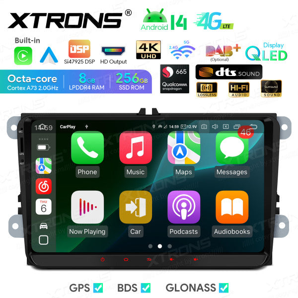 Volkswagen Skoda Seat 9" Android 14 Qualcomm 8+256GB Car Radio RDS WIFI GPS BT  HD IPS Carplay Android auto 4G LTE IQ94MTVP