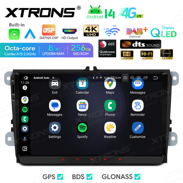 Volkswagen Skoda Seat 9" Android 14 Qualcomm 8+256GB Car Radio RDS WIFI GPS BT  HD IPS Carplay Android auto 4G LTE IQ94MTVP