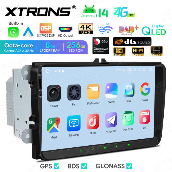 Volkswagen Skoda Seat 9" Android 14 Qualcomm 8+256GB Car Radio RDS WIFI GPS BT  HD IPS Carplay Android auto 4G LTE IQ94MTVP