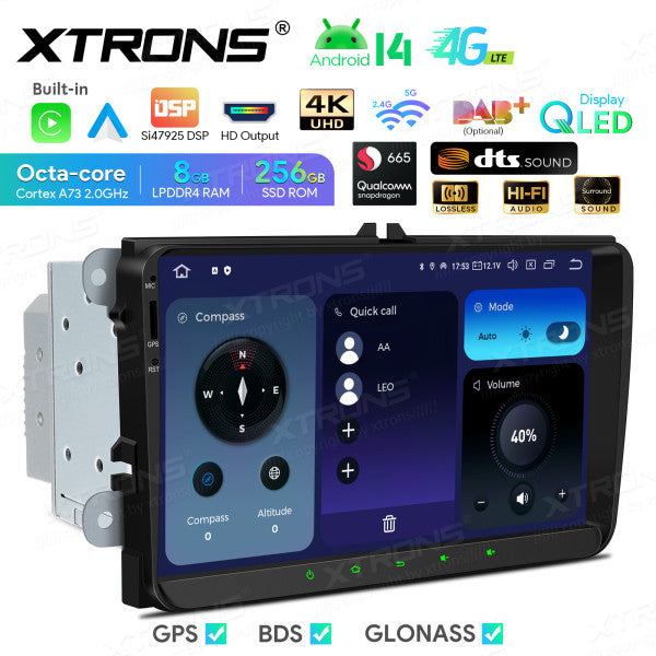 Volkswagen Skoda Seat 9" Android 14 Qualcomm 8+256GB Car Radio RDS WIFI GPS BT  HD IPS Carplay Android auto 4G LTE IQ94MTVP