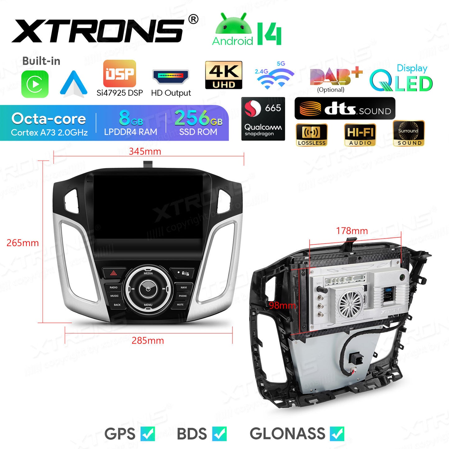 Ford Focus 3 Mk 3 2011 - 2019 9" Android 14 8/256 GB RAM OCTACORE Carplay Android auto wireless wifi bt gps 4g IQP94FSFP